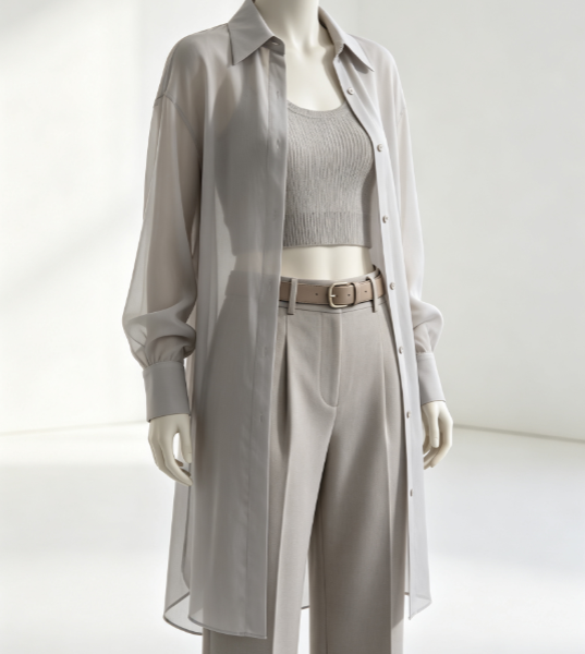 AI Virtual Try-On for Grey Sheer Layered Outfit