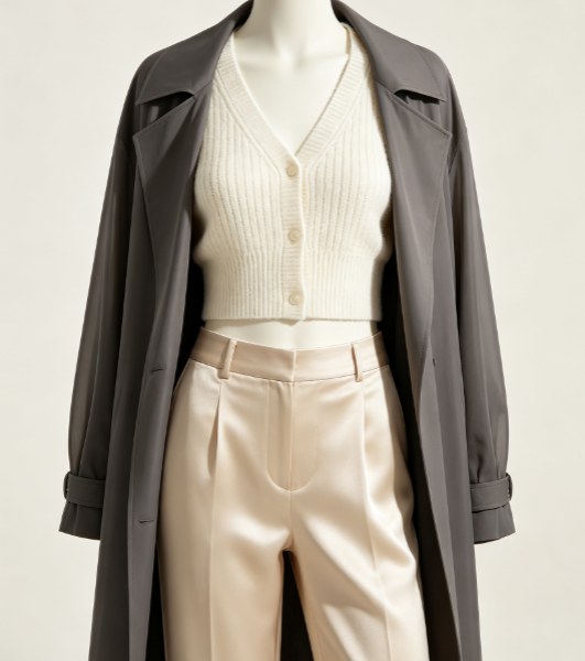 AI Virtual Try-On for Trench Coat and Knit Outfit
