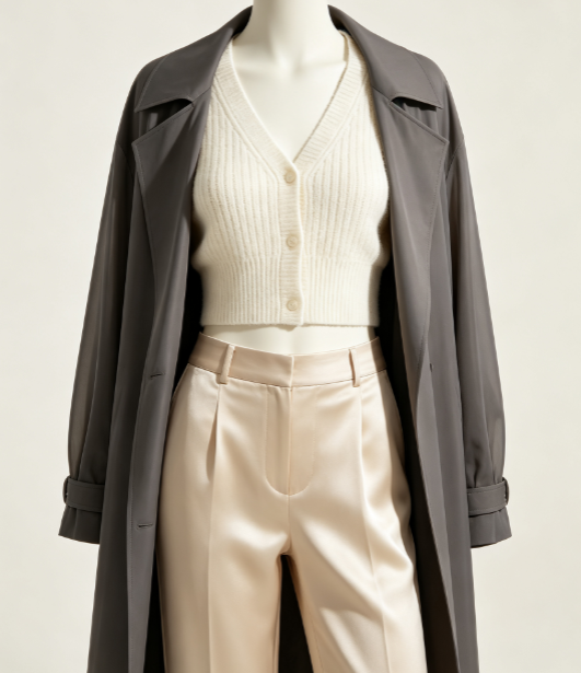 21 AI Virtual Try-On for Trench Coat and Knit Outfit - Image 1