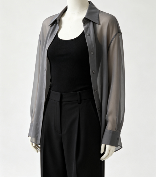 7 AI Virtual Try-On for Sheer Grey Layered Outfit - Image 1